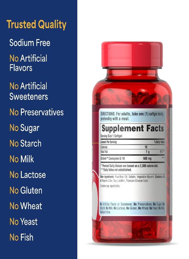 Puritan's Pride Coenzyme CoQ10 600mg, Dietary Supplement for Heart Health, Blood Pressure, Oral Gum Health, and Healthy Aging Support, 60 Day Supply, Rapid Release Softgels - Image 5